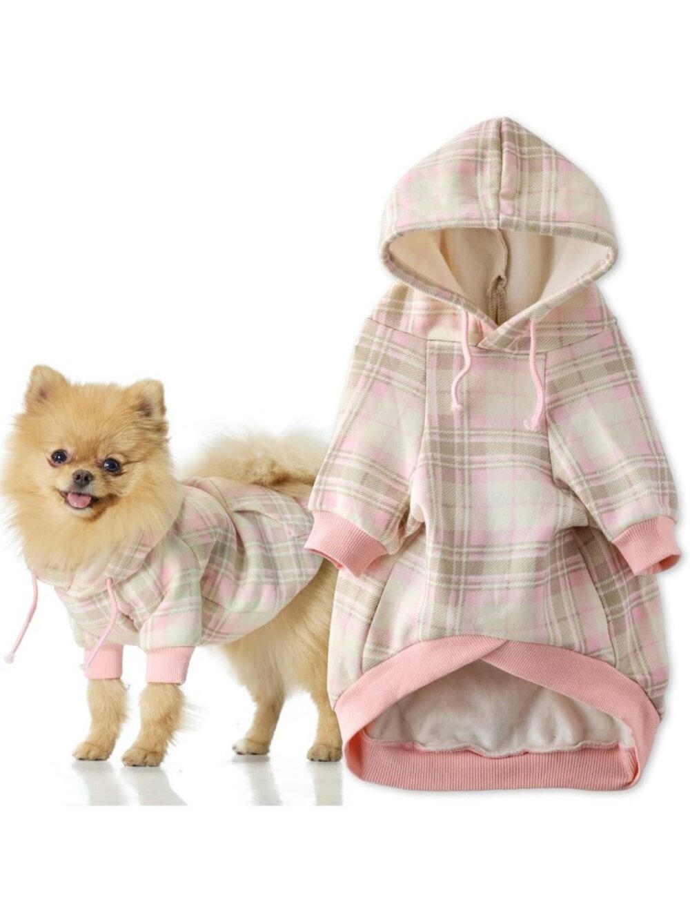 Cozy Pink Plaid Dog Hoodie, Small - Stylish Pet Apparel for Cold Weather
